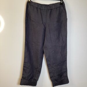 Pure Jill 100% Linen Pull On Convertible Roll Tab Pants Dark Gray NWOT